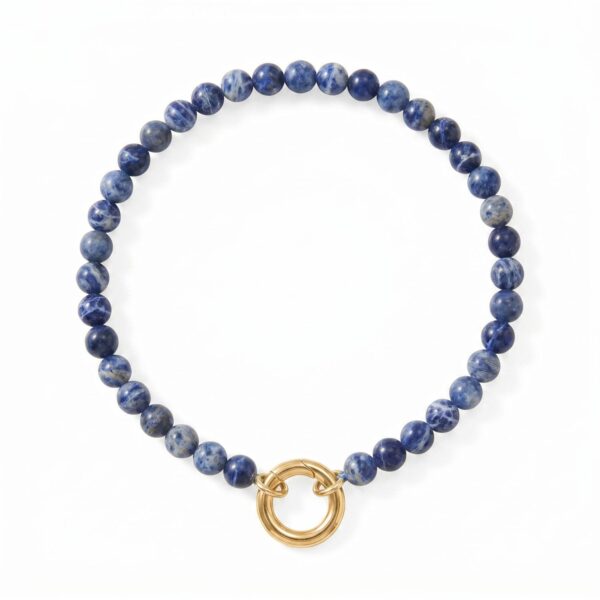 7 18 Karat Gold PVD Stainless Steel Sodalite Inverted Hinge Bracelet