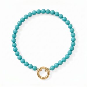 7 18 Karat Gold PVD Stainless Steel Reconstituted Turquoise Inverted Hinge Bracelet
