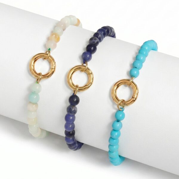 7 18 Karat Gold PVD Stainless Steel Sodalite Inverted Hinge Bracelet - alternate view 3