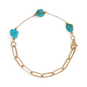 7 18 Karat Gold PVD Stainless Steel Turquoise Station Bracelet