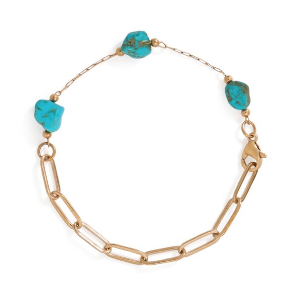7 18 Karat Gold PVD Stainless Steel Turquoise Station Bracelet