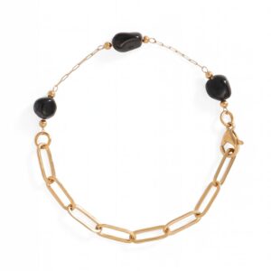 7 18 Karat Gold PVD Stainless Steel Black Onyx Station Bracelet