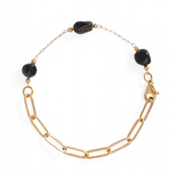 7 18 Karat Gold PVD Stainless Steel Black Onyx Station Bracelet