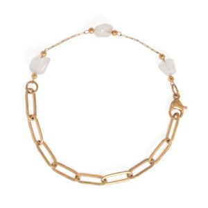 7 18 Karat Gold PVD Stainless Steel Quartz Crystal Station Bracelet