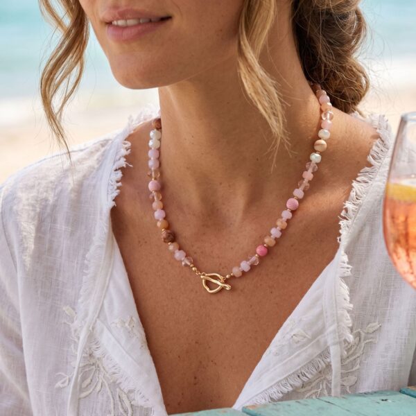 18 Pink Rondell Glass and Picture Jasper Bead Fashion Toggle Necklace - alternate view 2