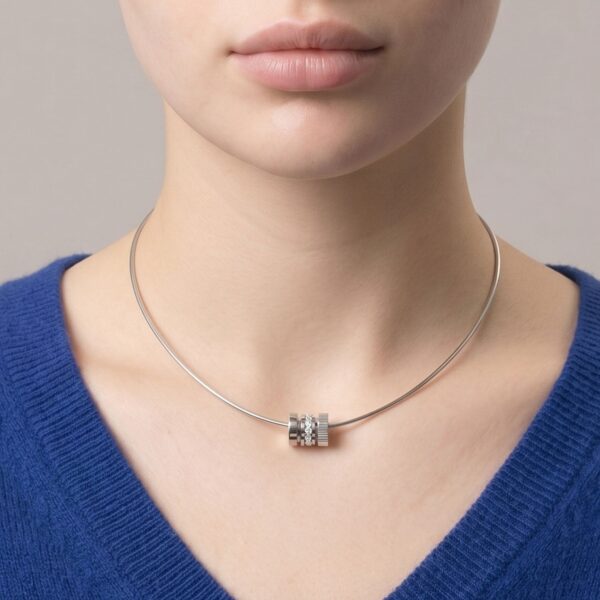 16 + 2 Stainless Steel CZ Wheel Collar Necklace - alternate view 2