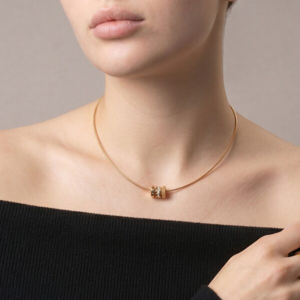 16 + 2 18 Karat Gold PVD Stainless Steel CZ Wheel Collar Necklace - alternate view 2