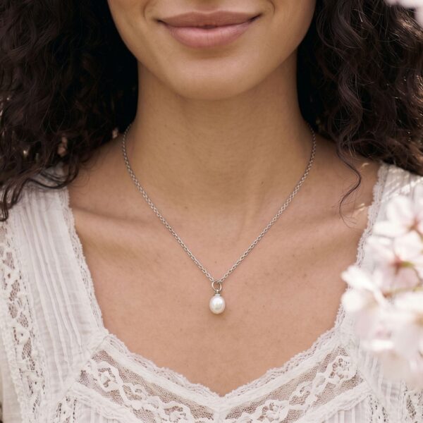 16 Stainless Steel Cultured Freshwater Pearl Drop Necklace - alternate view 2