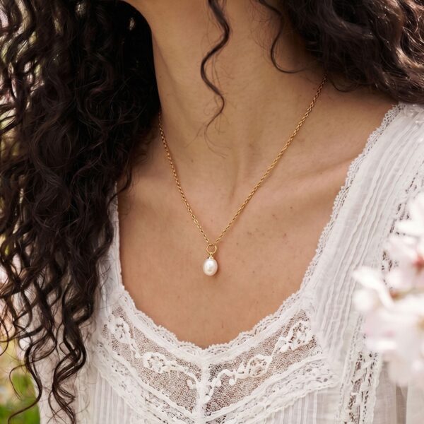 16 18 Karat Gold PVD Stainless Steel Cultured Freshwater Pearl Drop Necklace - alternate view 2