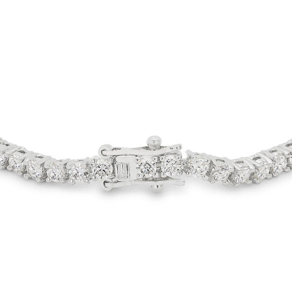 Round cubic zirconia held in prong settings on the Victorian tennis bracelet.