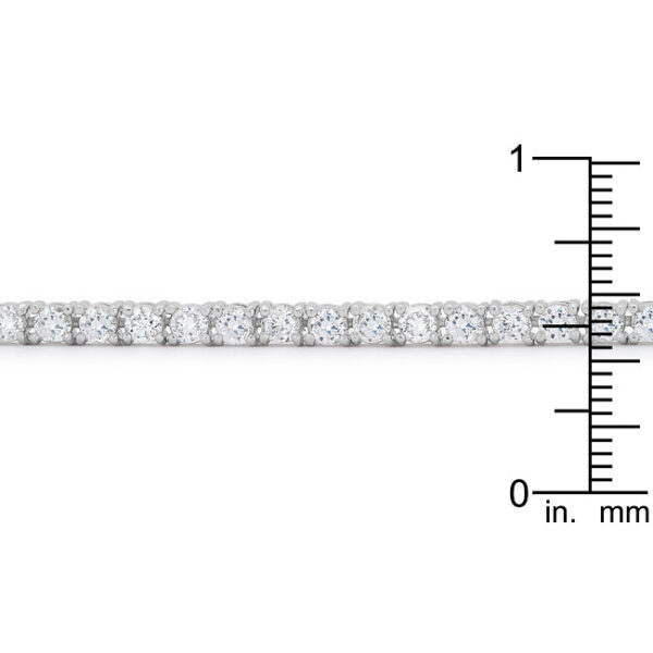 Lock clasp on the 7 inch tennis bracelet with a silvertone finish of rhodium over lead free alloy (brass).