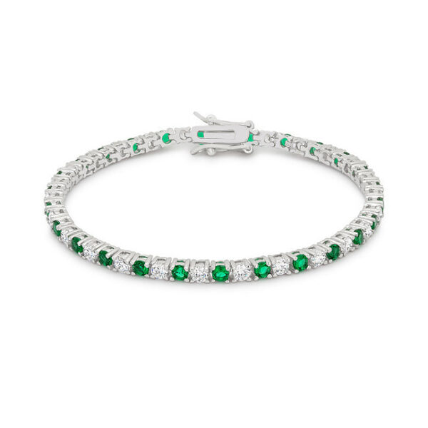 The bracelet laid flat, showing the full line of channel-set round cubic zirconia stones