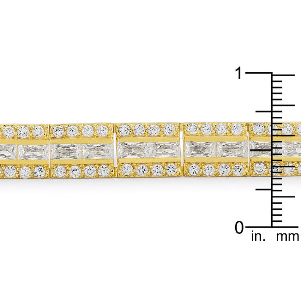7.25 inch cubic zirconia bracelet in silver tone over lead free alloy (brass) with a lock clasp.