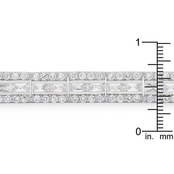 Cubic zirconia bracelet with a lock clasp and rhodium plated over lead free alloy (brass) finish