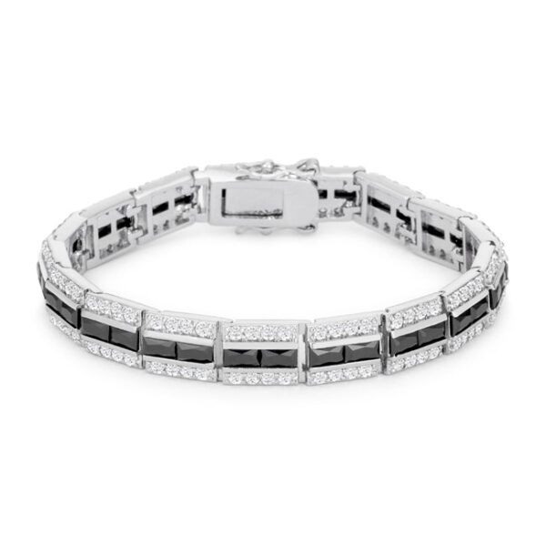 Classic bracelet with onyx-colored cubic zirconia in prong settings and a lock clasp.
