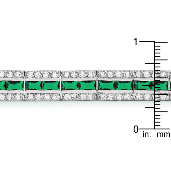 Emerald-colored cubic zirconia tennis bracelet measuring 7.25 inch and closing with a lock clasp.