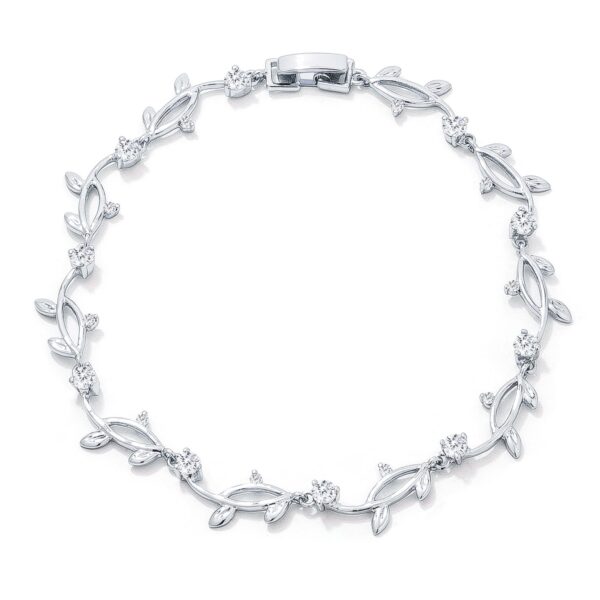 Vine bracelet with round yellow cubic zirconia in prong settings, 7 inch length, and a fold-over clasp.