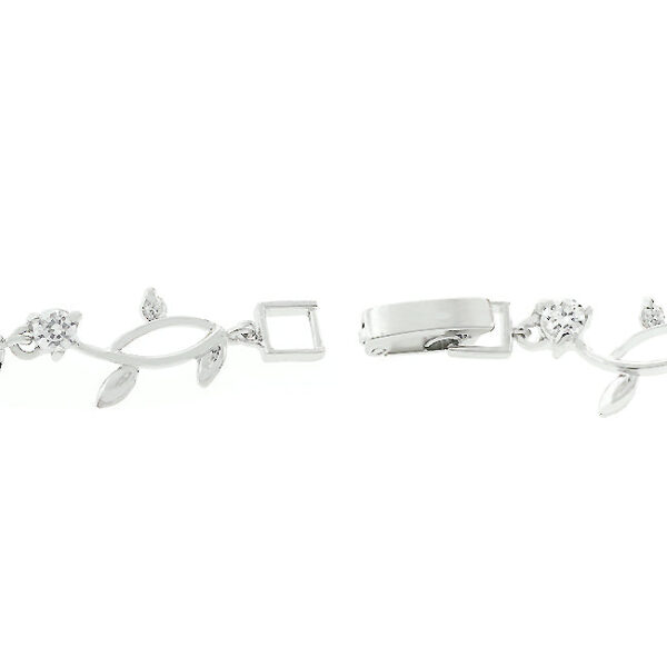 Vine bracelet in rhodium plated over lead free alloy (brass) with round yellow cubic zirconia in prong settings.