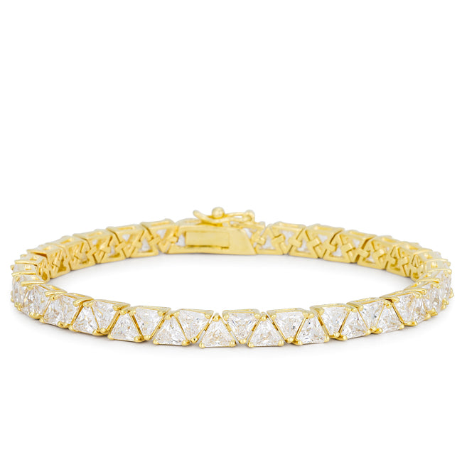 Bracelet laid flat showing the full row of trillion-cut cubic zirconia stones
