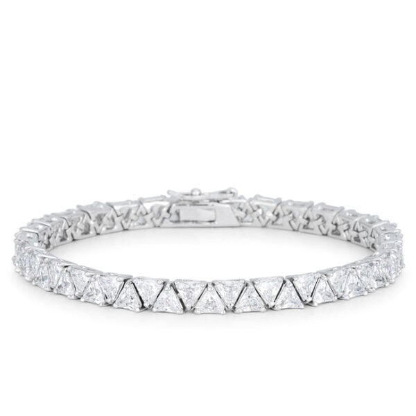 7 inch link bracelet with trillion-cut cubic zirconia in prong settings and a lock clasp.