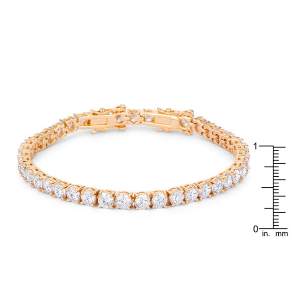 Angled close-up of round cubic zirconia stones set in prongs along the bracelet