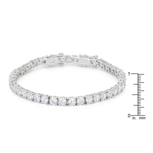 Angled view of the tennis bracelet highlighting light reflecting off the cubic zirconia stones