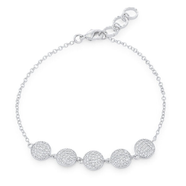 Disc bracelet with pave-set cubic zirconia stones and a lobster clasp, shown in full