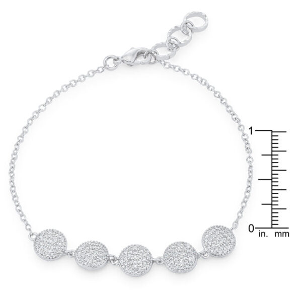 Close-up of pave-set cubic zirconia stones on one disc of the bracelet