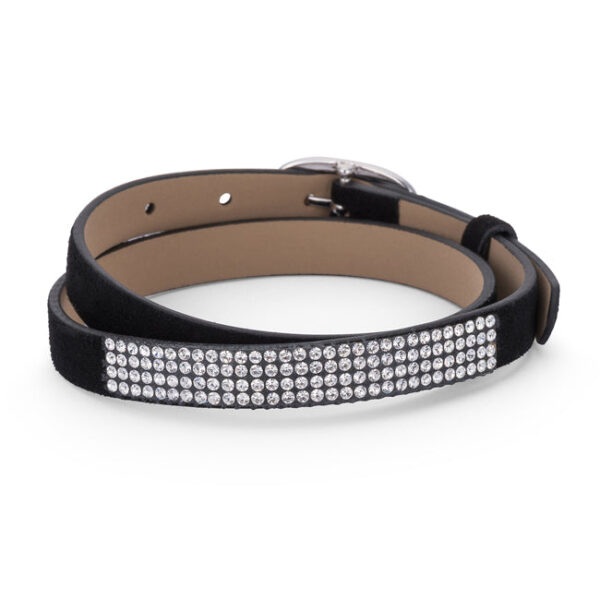 Rhodium plated wrap bracelet with three clear round crystals.