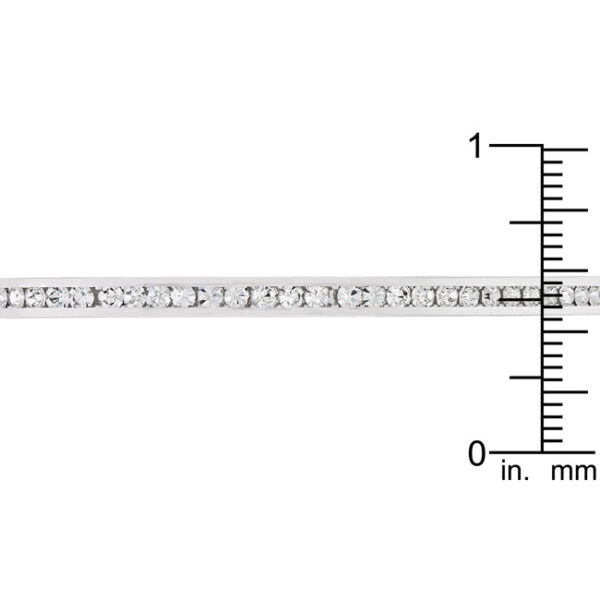 Classic cuff bracelet in rhodium plated over lead free alloy (brass) with round clear crystals in a channel setting.