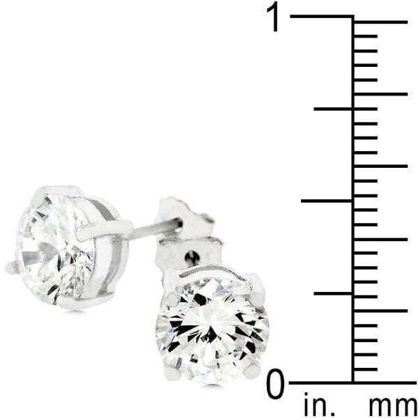 Cubic zirconia stud earrings with Butterfly (post) backings and rhodium plated over .925 sterling silver.