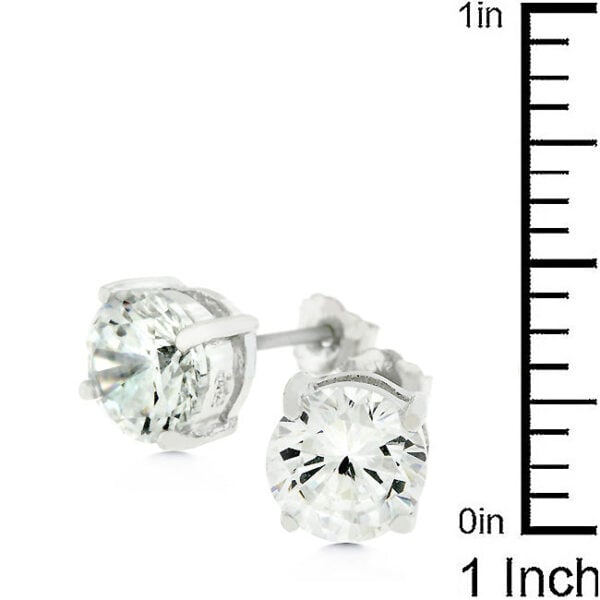 Rhodium plated over .925 sterling silver studs with clear, round cubic zirconia.