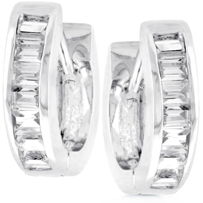 The earrings in rhodium plated over lead free alloy (brass) with channel-set cubic zirconia and lever back fastening.