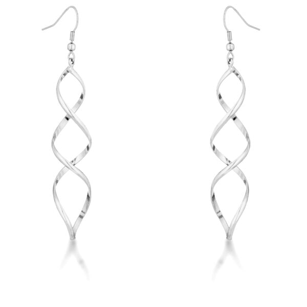 Pair of twist earrings together, showing the twisted metal shape and hook backing