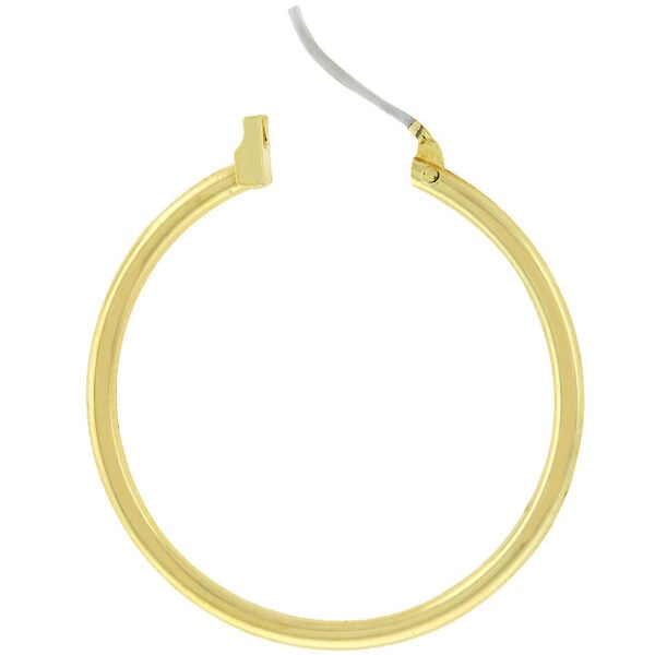 Close-up of a hoop earring showing the lever back closure mechanism
