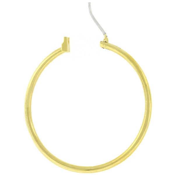 Close-up of one gold-tone hoop earring showing the post backing and plated surface
