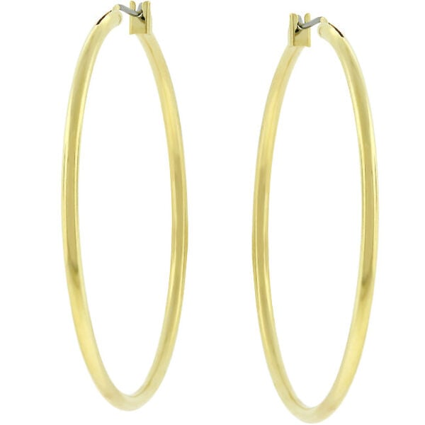 Pair of large hoop earrings shown together against a plain background, displaying their open circular shape