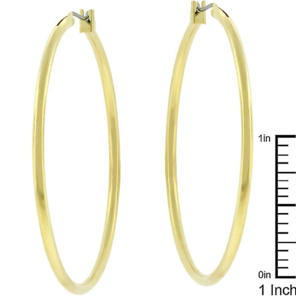 Angled view of a single large hoop earring showing the curve and width of the metal band