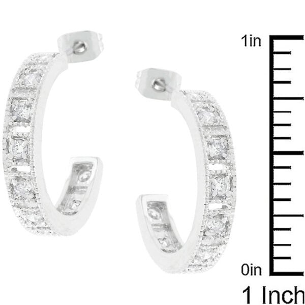 Round red cubic zirconia hooplet earrings in prong settings with 1 ct total stone weight.