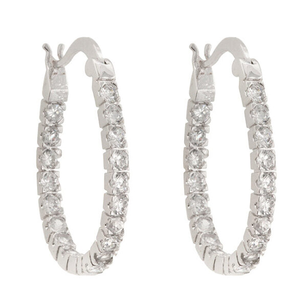 The earrings with lever backs, rhodium plated over lead free alloy (brass).