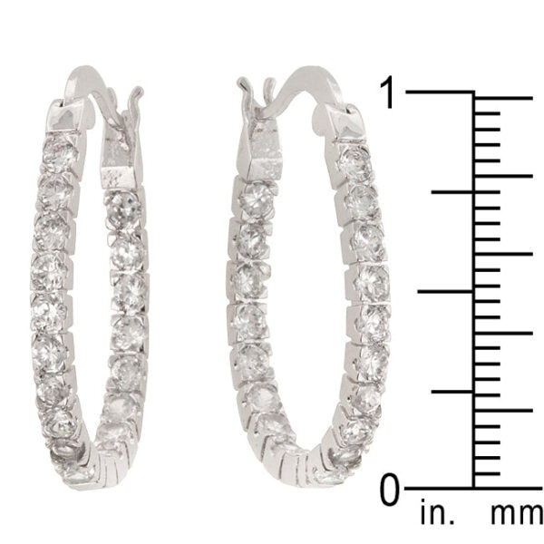 Round 2 (mm) cubic zirconia in prong settings on rhodium plated over lead free alloy (brass) inside-out hoops.