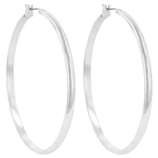 Classic hoop earrings in rhodium plated over lead free alloy (brass) with lever back fastening.