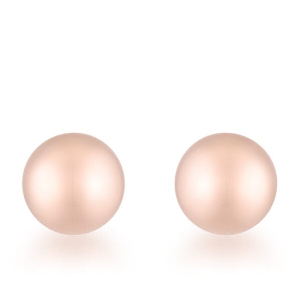 Rose gold plated sphere stud earrings shown facing forward against a plain background
