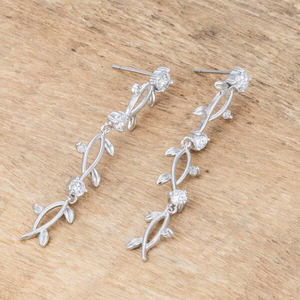 Round cubic zirconia vine design earrings, rhodium plated over lead free alloy (brass), with 1.1 ct total stone weight.