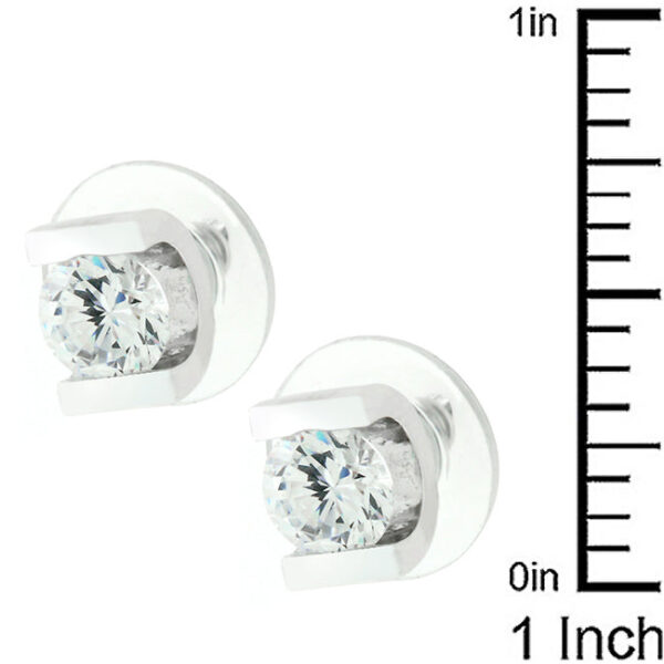 Rhodium plated over lead free alloy (brass) earrings with round cubic zirconia stones totaling 1.2 ct.