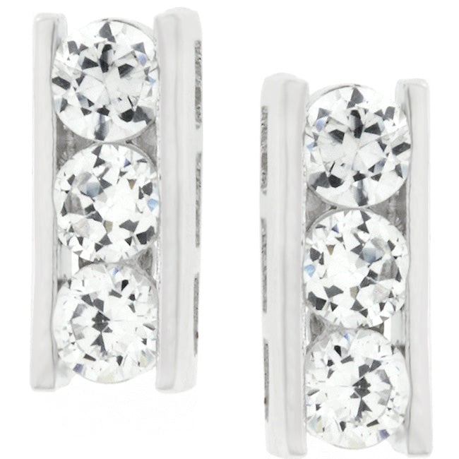 Slate stud earrings with round cubic zirconia in channel settings and post backings.