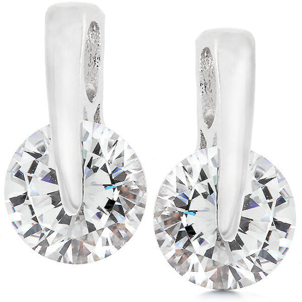 Round cubic zirconia stud earrings, rhodium plated over lead free alloy (brass), in tension settings with Butterfly (post) backings.