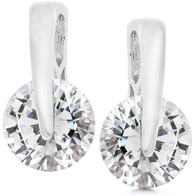 Round cubic zirconia stud earrings, rhodium plated over lead free alloy (brass), in tension settings with Butterfly (post) backings.
