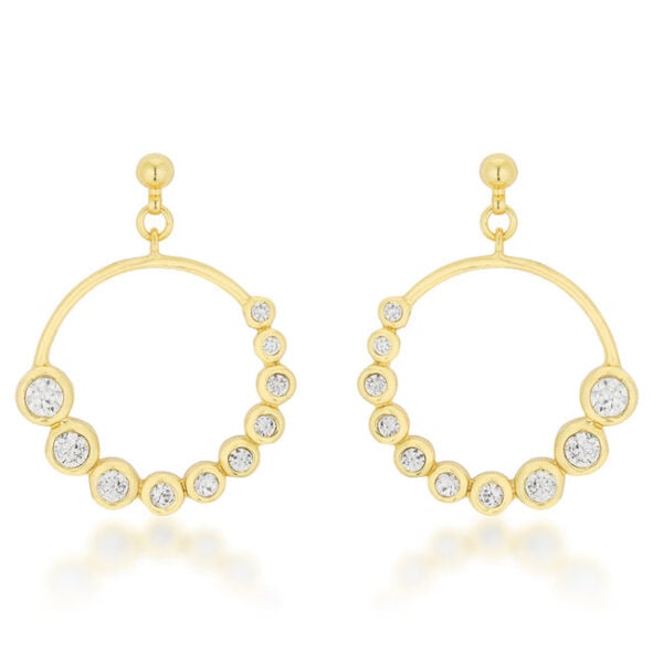 Graduated circle earrings with round cubic zirconia in bezel settings and 2 ct total stone weight.