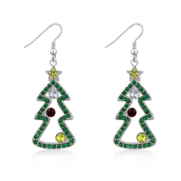 Christmas earrings in rhodium plated over lead free alloy (brass) with round cubic zirconia in pave settings and fish hooks.